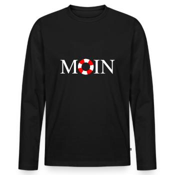 Moin mit Rettungsring - Männer Premium Bio Langarmshirt - Schwarz - Vorne - Nico (187cm)