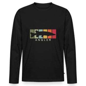 Vintage Angler Hecht Sportfischer - Männer Premium Bio Langarmshirt - Schwarz - Vorne - Nico (187cm)