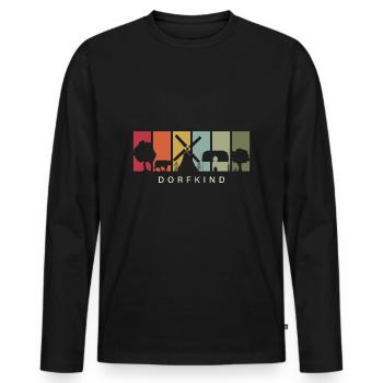 vintage retro Dorfkind Dorf Spruch - Männer Premium Bio Langarmshirt - Schwarz - Vorne - Nico (187cm)