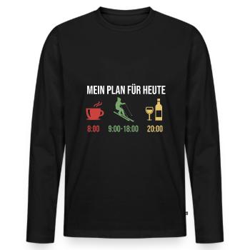Mein Plan Apres Ski | Skifahrer Wein Spruch - Männer Premium Bio Langarmshirt - Schwarz - Vorne - Nico (187cm)