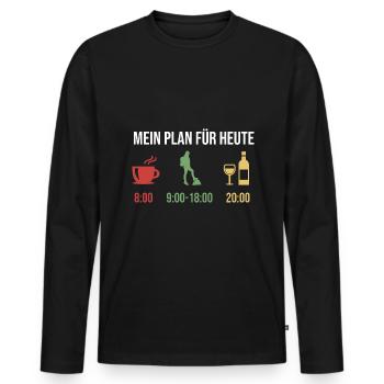 Mein Plan Wandern Bergsteigen | Hiking Wein Spruch - Männer Premium Bio Langarmshirt - Schwarz - Vorne - Nico (187cm)