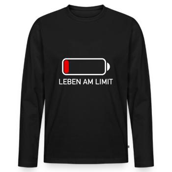 Leben am Limit Lustiger Spruch Geschenk Handy Akku - Männer Premium Bio Langarmshirt - Schwarz - Vorne - Nico (187cm)
