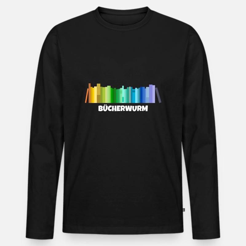 Bücherwurm - Männer Premium Bio Langarmshirt - Schwarz