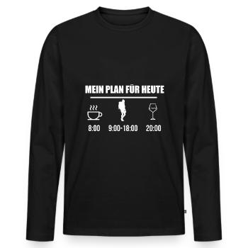 Mein Plan Wandern Bergsteigen | Hiking Wein Spruch - Männer Premium Bio Langarmshirt - Schwarz - Vorne - Nico (187cm)