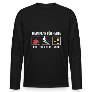 Mein Plan Apres Ski | Skifahrer Wein Spruch - Männer Premium Bio Langarmshirt - Schwarz - Vorne - Nico (187cm)