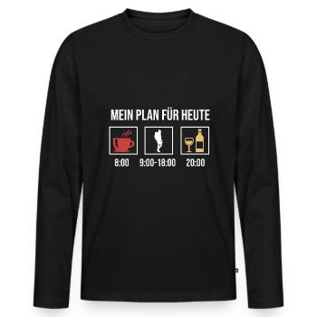 Mein Plan Wandern Bergsteigen | Hiking Wein Spruch - Männer Premium Bio Langarmshirt - Schwarz - Vorne - Nico (187cm)
