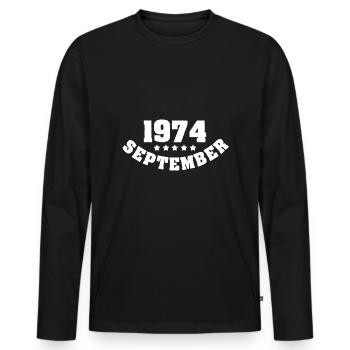 Anniversaire de septembre 1974 - T-shirt manches longues Premium bio Homme - noir - Devant - Nico (187cm)