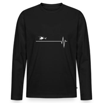 Pilote hélico cardiaque battement cardiaque motif - T-shirt manches longues Premium bio Homme - noir - Devant - Nico (187cm)