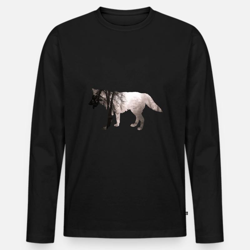 Wolf - Männer Premium Bio Langarmshirt - Schwarz