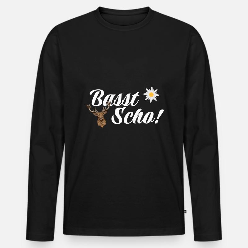 Basst Scho | Trachten Hirsch - Männer Premium Bio Langarmshirt - Schwarz