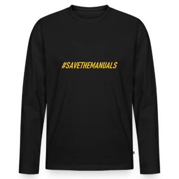 #savethemanuals - Gearbox - Manual - Men's Premium Organic Long Sleeve Shirt - black - Front - Nico (187cm)