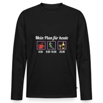 Mein Plan Apres Ski | Skifahrer Wein Spruch - Männer Premium Bio Langarmshirt - Schwarz - Vorne - Nico (187cm)