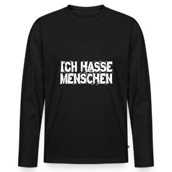 ICH HASSE MENSCHEN - Männer Premium Bio Langarmshirt - Schwarz - Vorne - Nico (187cm)