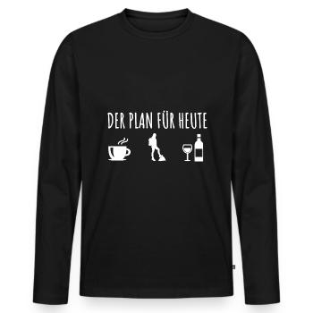 Mein Plan Wandern Bergsteigen | Hiking Wein Spruch - Männer Premium Bio Langarmshirt - Schwarz - Vorne - Nico (187cm)