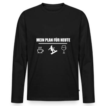 Mein Plan Apres Ski | Snowboard Wein Spruch - Männer Premium Bio Langarmshirt - Schwarz - Vorne - Nico (187cm)