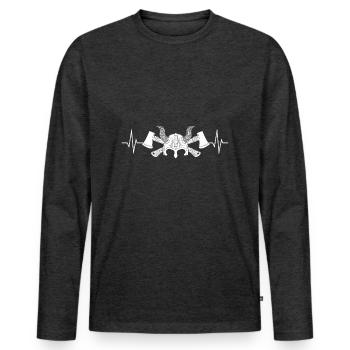 Wikingerhelm Äxte Wikinger Herzschlag Puls - Männer Premium Bio Langarmshirt - Anthrazit meliert - Vorne - Nico (187cm)