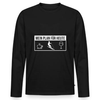 Mein Plan Apres Ski | Skifahrer Wein Spruch - Männer Premium Bio Langarmshirt - Schwarz - Vorne - Nico (187cm)