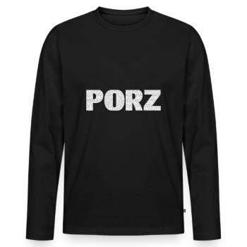 Porz districts White font - Men's Premium Organic Long Sleeve Shirt - black - Front - Nico (187cm)