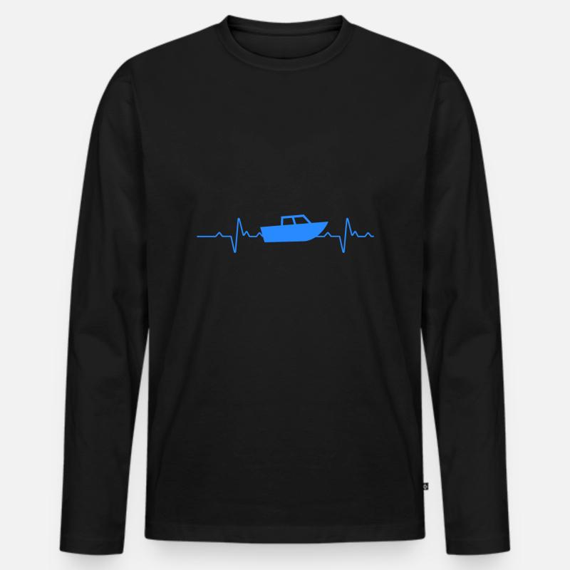 Motorboot Herzschlag Schiff - Männer Premium Bio Langarmshirt - Schwarz