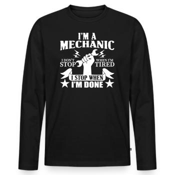 Funny Mechanic stop when done - T-shirt manches longues Premium bio Homme - noir - Devant - Nico (187cm)