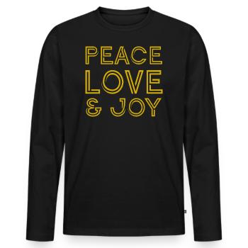 Peace Love and Joy - Men's Premium Organic Long Sleeve Shirt - black - Front - Nico (187cm)