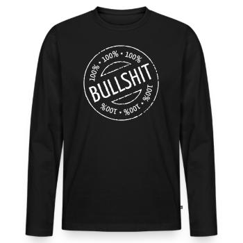 100% Bullshit Stamp (Stempel / White) - Männer Premium Bio Langarmshirt - Schwarz - Vorne - Nico (187cm)
