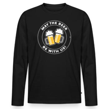 May The Beer Be With Us! (Spruch / 3C / NEG) - Männer Premium Bio Langarmshirt - Schwarz - Vorne - Nico (187cm)