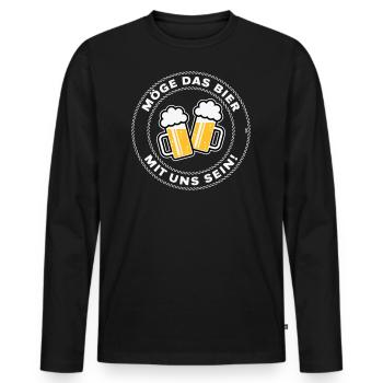 Möge Das Bier Mit Uns Sein! (Spruch / 3C / NEG) - Männer Premium Bio Langarmshirt - Schwarz - Vorne - Nico (187cm)