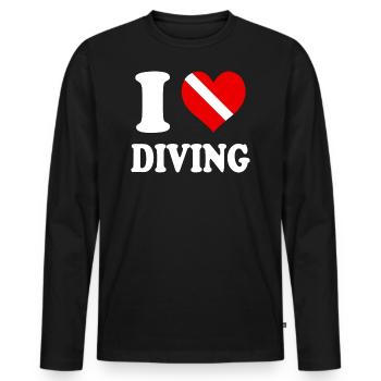 J’aime plonger coeur drôle spirituel - T-shirt manches longues Premium bio Homme - noir - Devant - Nico (187cm)