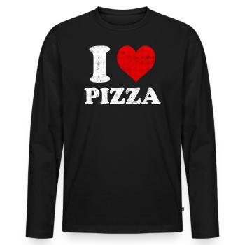 I Love Pizza Heart Funny Witty Vintage - Men's Premium Organic Long Sleeve Shirt - black - Front - Nico (187cm)