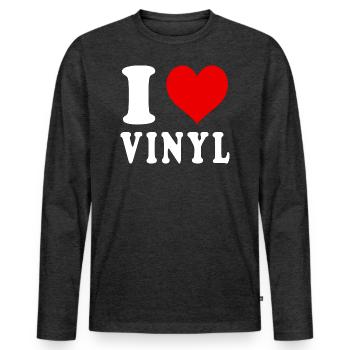 I Love Vinyl Heart Funny Witty - Men's Premium Organic Long Sleeve Shirt - heather anthracite - Front - Nico (187cm)
