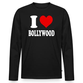 Ich liebe Bollywood, Herz, Lustig, Witzig - Männer Premium Bio Langarmshirt - Schwarz - Vorne - Nico (187cm)