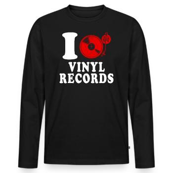 J’aime les disques vinyles coeur drôle spirituel - T-shirt manches longues Premium bio Homme - noir - Devant - Nico (187cm)