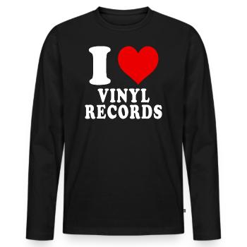 J’aime les disques vinyles coeur drôle spirituel - T-shirt manches longues Premium bio Homme - noir - Devant - Nico (187cm)
