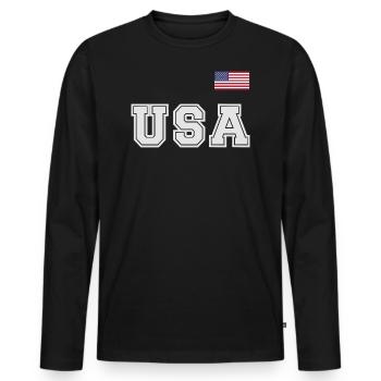 ÉQUIPE Bannière du drapeau américain des États-Unis sur la police - T-shirt manches longues Premium bio Homme - noir - Devant - Nico (187cm)