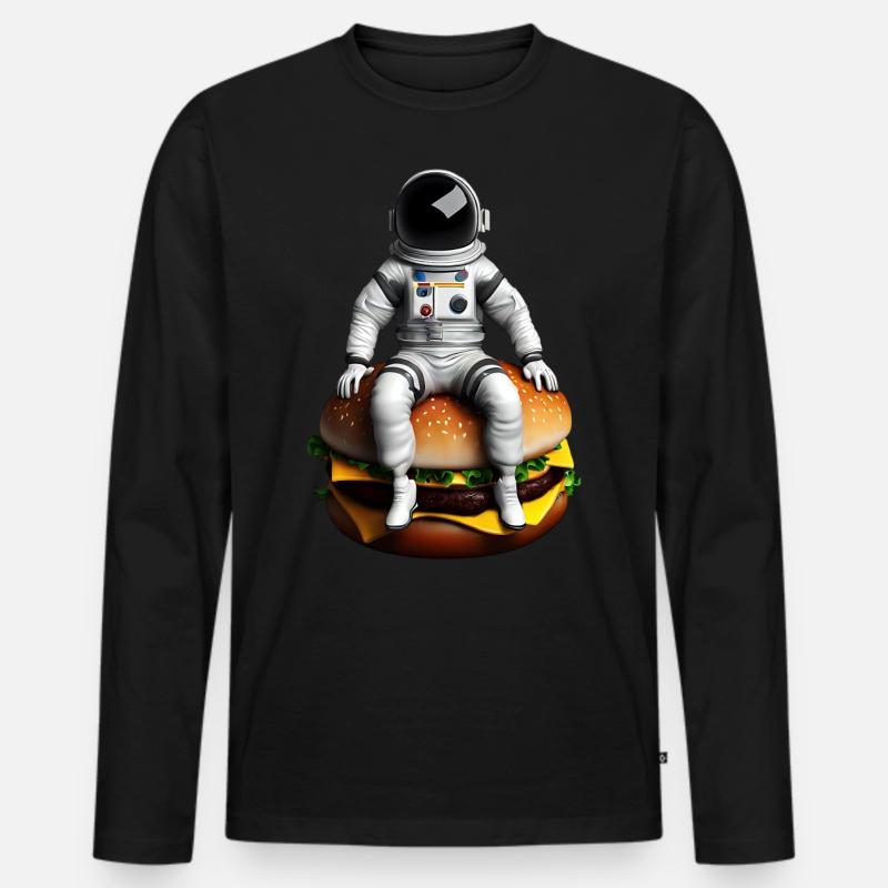 Weltraum Astronaut Cheeseburger - Männer Premium Bio Langarmshirt - Schwarz