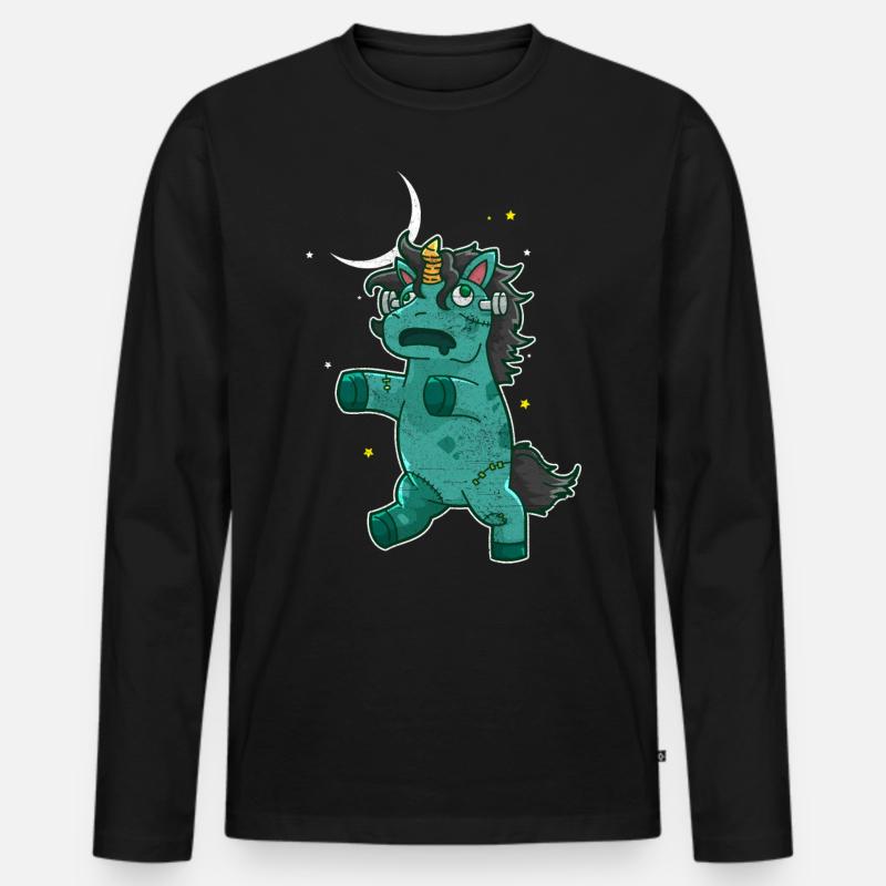 Halloween Zombie Einhorn - Männer Premium Bio Langarmshirt - Schwarz