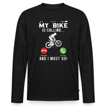 Mon vélo m’appelle et je dois commencer à faire du vélo - T-shirt manches longues Premium bio Homme - noir - Devant - Nico (187cm)