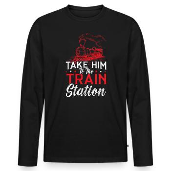 Bringen Sie Ihn Zur Bahnhof Lokomotive Lokführer - Männer Premium Bio Langarmshirt - Schwarz - Vorne - Nico (187cm)