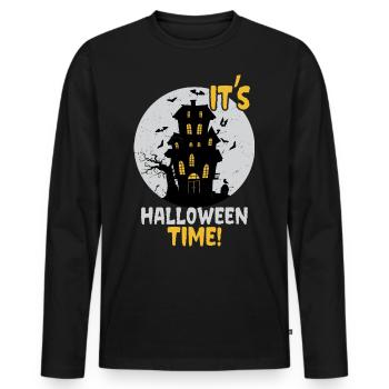 C’est l’heure d’Halloween: Maison hantée et château hanté - T-shirt manches longues Premium bio Homme - noir - Devant - Nico (187cm)