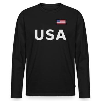 ÉQUIPE Bannière du drapeau américain des États-Unis sur la police - T-shirt manches longues Premium bio Homme - noir - Devant - Nico (187cm)
