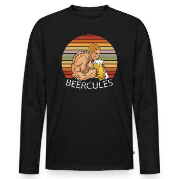 Beercules drinking beer vintage funny design - Men's Premium Organic Long Sleeve Shirt - black - Front - Nico (187cm)