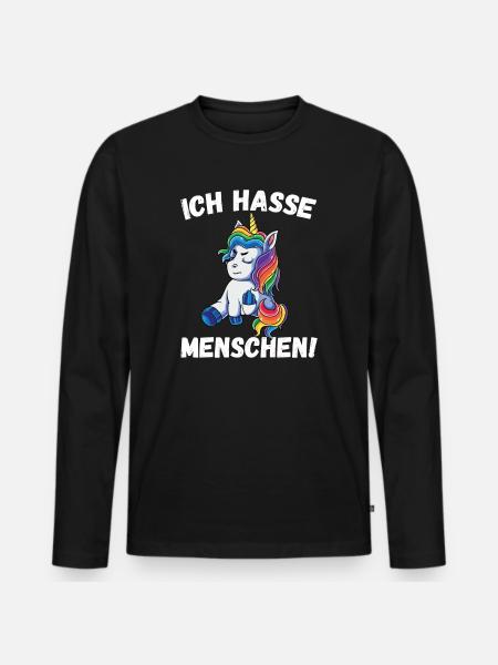 Ich Hasse Menschen Einhorn - Männer Premium Bio Langarmshirt - Schwarz