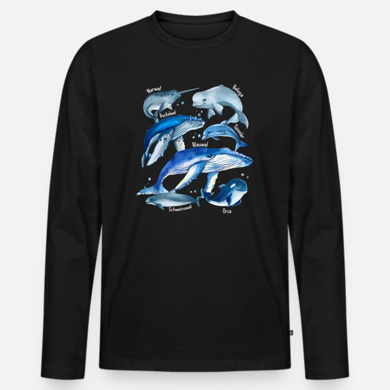 Walarten Verschiedene Wale Blauwal Orca Narwal Bel - Männer Premium Bio Langarmshirt - Schwarz