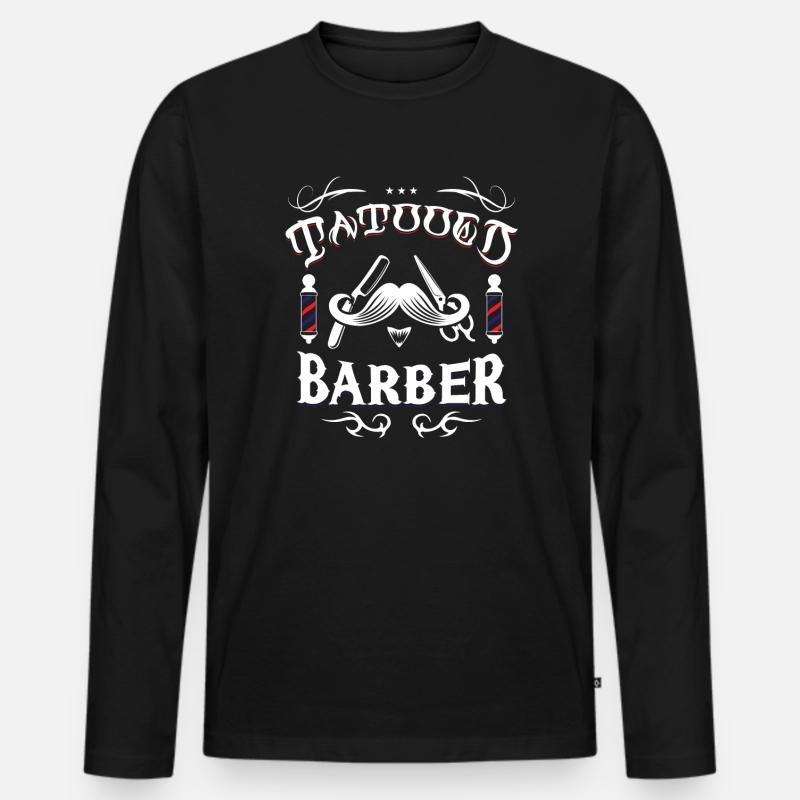 Tätowierter Barbier - Männer Premium Bio Langarmshirt - Schwarz