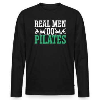 Vrais hommesMake Pilates Fitness Training - T-shirt manches longues Premium bio Homme - noir - Devant - Nico (187cm)