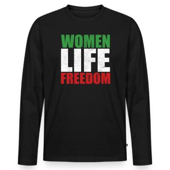Women life freedom support retro Free Iran - Männer Premium Bio Langarmshirt - Schwarz - Vorne - Nico (187cm)