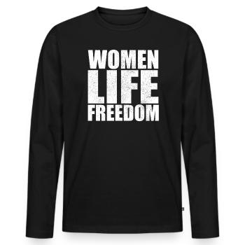 Women life freedom support Iran Women Rights - Männer Premium Bio Langarmshirt - Schwarz - Vorne - Nico (187cm)