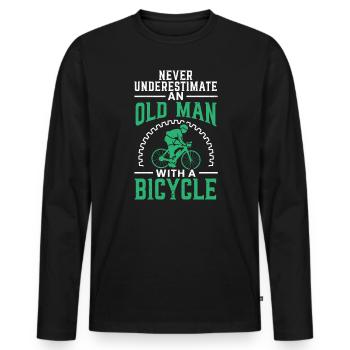 Never Underestimate An Old Man With A Bicycle - Men's Premium Organic Long Sleeve Shirt - black - Front - Nico (187cm)