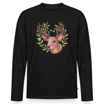 Rennes Noël Jour de Noël Noël Joyeuses Fêtes Père Noël - T-shirt manches longues Premium bio Homme - noir - Devant - Nico (187cm)
